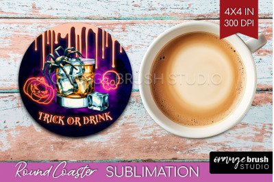 Neon Halloween Round Coaster - Cocktail Coaster Sublimation