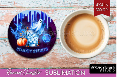 Neon Halloween Round Coaster - Cocktail Coaster Sublimation