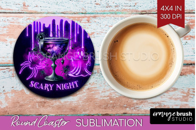 Neon Halloween Round Coaster - Cocktail Coaster Sublimation