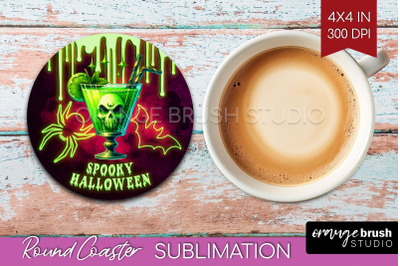 Neon Halloween Round Coaster - Cocktail Coaster Sublimation