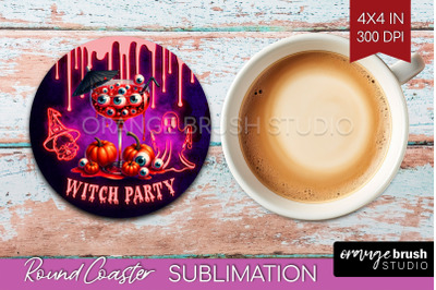 Neon Halloween Round Coaster - Cocktail Coaster Sublimation