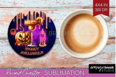 Neon Halloween Round Coaster - Cocktail Coaster Sublimation