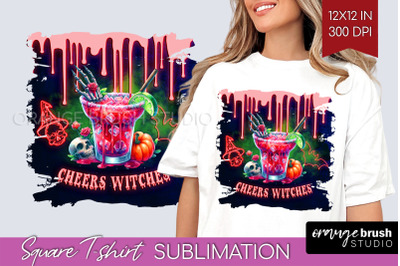 Neon Halloween Cocktail Sublimation Square Tshirt Background