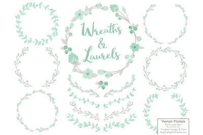 Mint Floral Wreaths &amp; Laurels Vectors