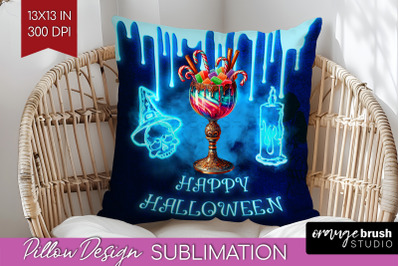 Neon Halloween Pillow Sublimation, Cocktail Pillow Cover PNG