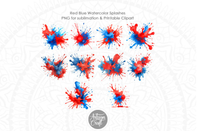 Red Blue Watercolor Splashes PNG | patriotic clipart