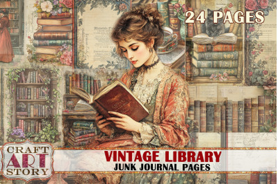 Vintage library Junk Journal Pages, Old Book, scrapbook