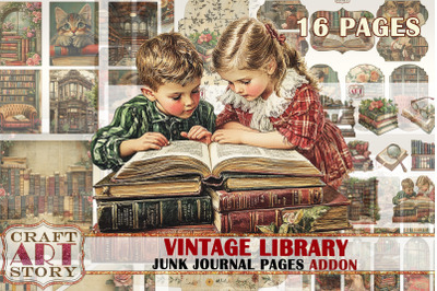 Vintage library Junk Journal Pages ADDON, Old Book