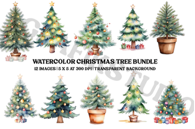 Watercolor Christmas Tree Bundle Transparent PNG