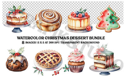 Watercolor Christmas Desserts Bundle Transparent PNG