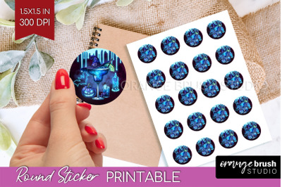 Neon Halloween Round Sticker - Cocktail Printable Stickers