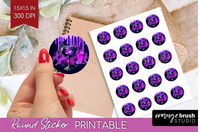 Neon Halloween Round Sticker - Cocktail Printable Stickers