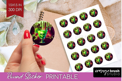 Neon Halloween Round Sticker - Cocktail Printable Stickers