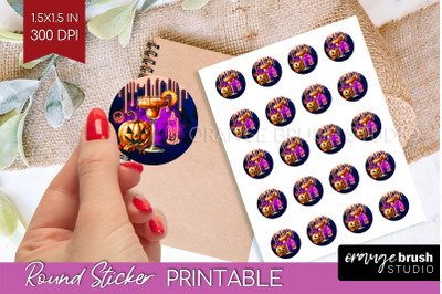 Neon Halloween Round Sticker - Cocktail Printable Stickers