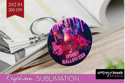 Neon Halloween Keychain PNG, Cocktail Keychain Sublimation