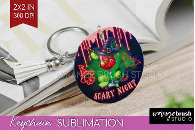 Neon Halloween Keychain PNG, Cocktail Keychain Sublimation