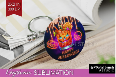 Neon Halloween Keychain PNG, Cocktail Keychain Sublimation