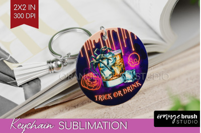 Neon Halloween Keychain PNG, Cocktail Keychain Sublimation