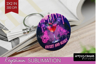 Neon Halloween Keychain PNG, Cocktail Keychain Sublimation