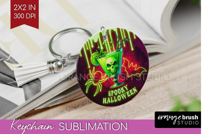 Neon Halloween Keychain PNG, Cocktail Keychain Sublimation