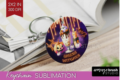 Neon Halloween Keychain PNG, Cocktail Keychain Sublimation