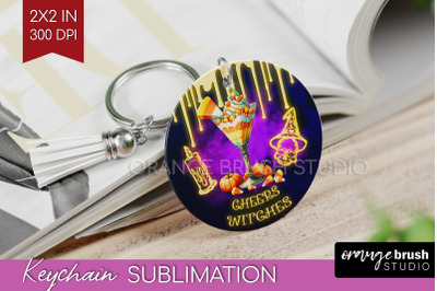 Neon Halloween Keychain PNG, Cocktail Keychain Sublimation