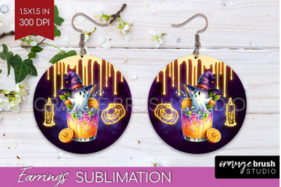 Neon Halloween Round Earrings, Cocktail Earrings Sublimation