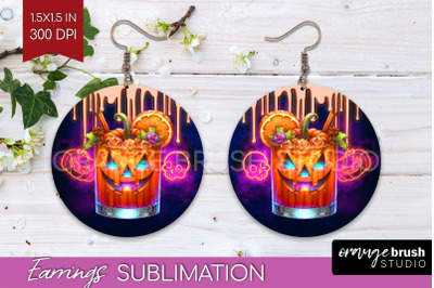 Neon Halloween Round Earrings, Cocktail Earrings Sublimation