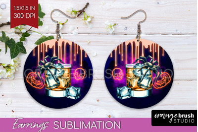 Neon Halloween Round Earrings, Cocktail Earrings Sublimation