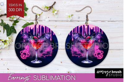 Neon Halloween Round Earrings, Cocktail Earrings Sublimation