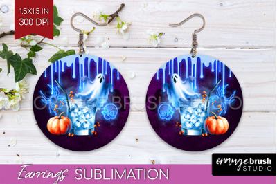 Neon Halloween Round Earrings, Cocktail Earrings Sublimation