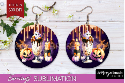 Neon Halloween Round Earrings, Cocktail Earrings Sublimation