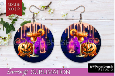 Neon Halloween Round Earrings, Cocktail Earrings Sublimation