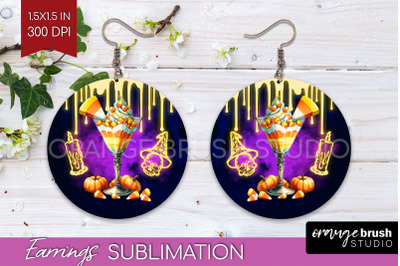 Neon Halloween Round Earrings, Cocktail Earrings Sublimation