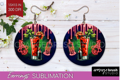 Neon Halloween Round Earrings, Cocktail Earrings Sublimation