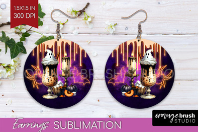 Neon Halloween Round Earrings, Cocktail Earrings Sublimation