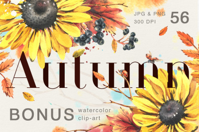 Autumn Botanical Watercolor Clip Art