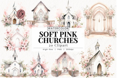 Watercolor Soft Pink Church Clipart