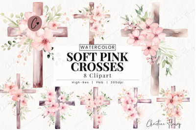 Watercolor Soft Pink Crosses Clipart