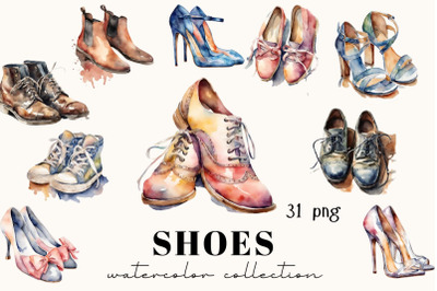 Watercolor Shoes&2C; Floral Sneakers Clipart