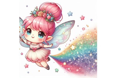 Fairy flying with a trail of glitter