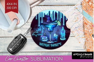 Neon Halloween Car Coaster PNG, Cocktail Coaster Sublimatoin