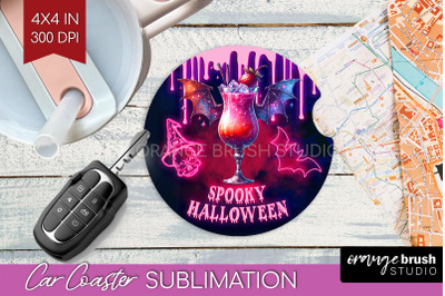 Neon Halloween Car Coaster PNG, Cocktail Coaster Sublimatoin