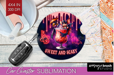 Neon Halloween Car Coaster PNG, Cocktail Coaster Sublimatoin