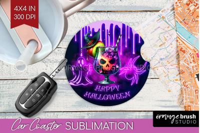 Neon Halloween Car Coaster PNG, Cocktail Coaster Sublimatoin