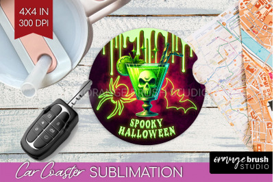 Neon Halloween Car Coaster PNG, Cocktail Coaster Sublimatoin