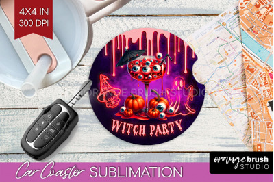 Neon Halloween Car Coaster PNG, Cocktail Coaster Sublimatoin