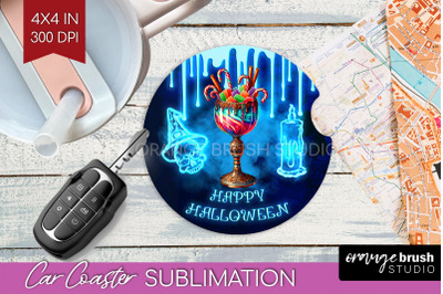 Neon Halloween Car Coaster PNG, Cocktail Coaster Sublimatoin