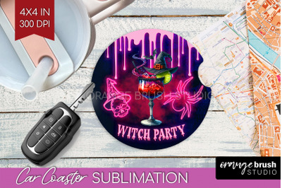 Neon Halloween Car Coaster PNG, Cocktail Coaster Sublimatoin