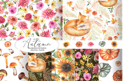 Watercolor Autumn Seamless pattern